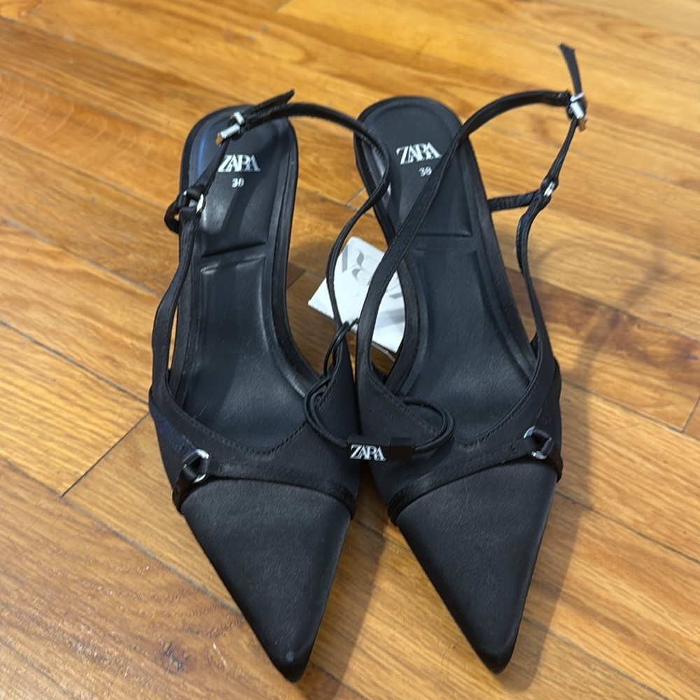 Zara Black Pointed Slingback Heels